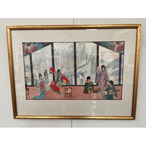 4114 - C EDMONDS: Oriental scene depicting female musicians and dancers, signed lower right, framed and gla... 