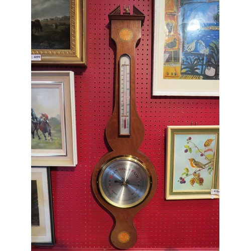 4109 - A Georgian style mahogany two dial wall barometer with shell marquetry detail and broken arch pedime... 