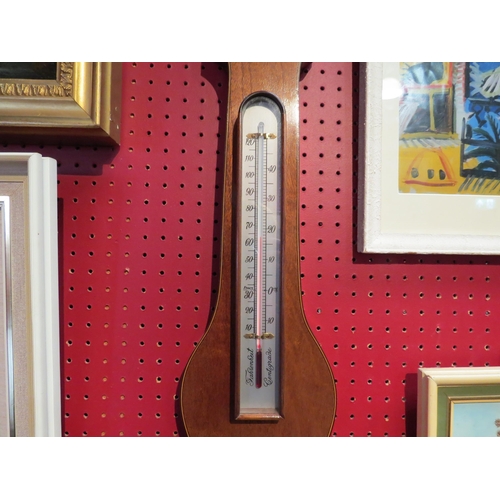 4109 - A Georgian style mahogany two dial wall barometer with shell marquetry detail and broken arch pedime... 