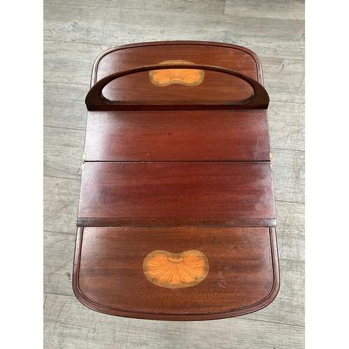 4108 - An Edwardian inlaid mahogany folding table with curved carrying handle