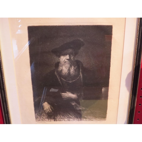 4111 - An engraving by Leopold Flameng (1831-1911), after Rembrandt, man with beard, framed and glazed, 21c... 