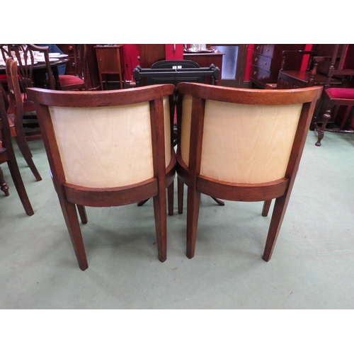 4131 - A pair of Art Deco oak armchairs with silk upholstery over square tapering legs, 81cm high   (R) £90