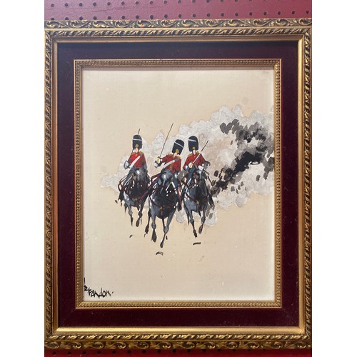 4133 - A watercolour of 18th Hussars officer in full regalia, signed lower right, 28cm x 12cm image size, f... 