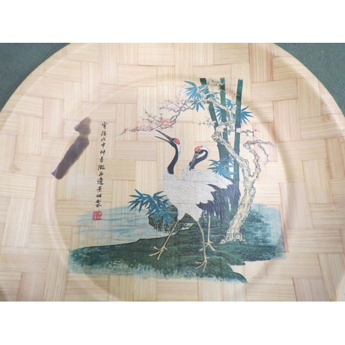 4196 - A bamboo charger painted with Japanese crane and blossom design, 54cm diameter   (C)