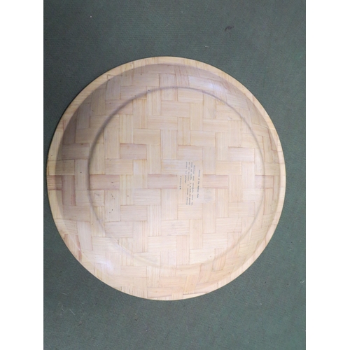 4196 - A bamboo charger painted with Japanese crane and blossom design, 54cm diameter   (C)