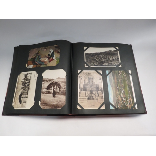 4222 - An early to mid 20th Century postcard album containing scenes of Jerusalem and Middle East, Andalusc... 