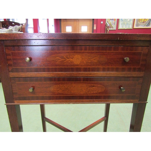 4242 - A Georgian style two drawer sewing/work table with square tapering legs to 'X' stretcher base, 76cm ... 