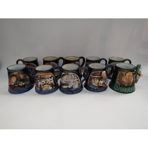 Ten Great Yarmouth Pottery mugs including Sir Walter Raleigh and ...