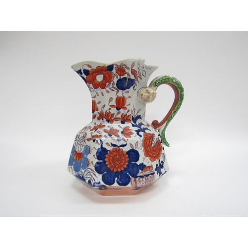 4288 - Two 19th century Imari stoneware jugs with mythical serpent handle and dragon handle, tallest 24cm, ... 