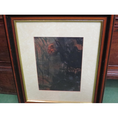 4300 - An F.E. Jefferson signed etching, framed and glazed, together with another print and a painting attr... 