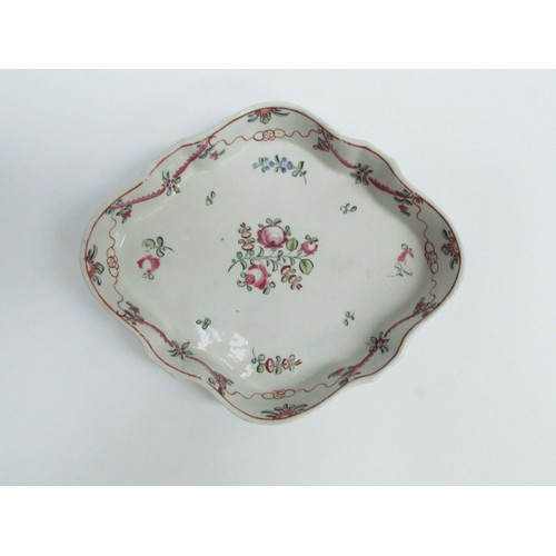 4342 - A Polychrome lobed shape tray/serving dish, Circa 1760-70, pattern 145, 18.5cm x 15.5cm   (C)