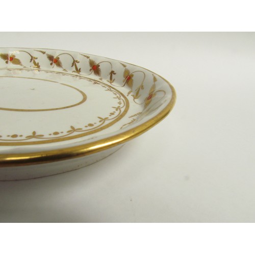 4343 - An oval tray or serving dish Circa 1770, with gold and red tendril thistle design, raised scalloped ... 