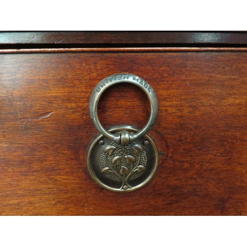 4034 - A circa 1900 mahogany chest of three long drawers with anodised copper handles over bracket feet, 95... 