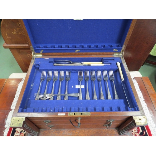 4122 - A large canteen of matched and assorted silver plated cutlery, two interior drawers missing handles