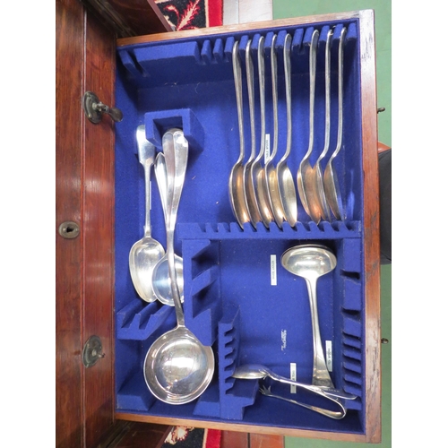 4122 - A large canteen of matched and assorted silver plated cutlery, two interior drawers missing handles