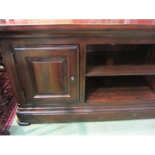 4181 - A stained pine hall sideboard/dresser base, open shelved front flanked by two cupboards, 62cm high x... 