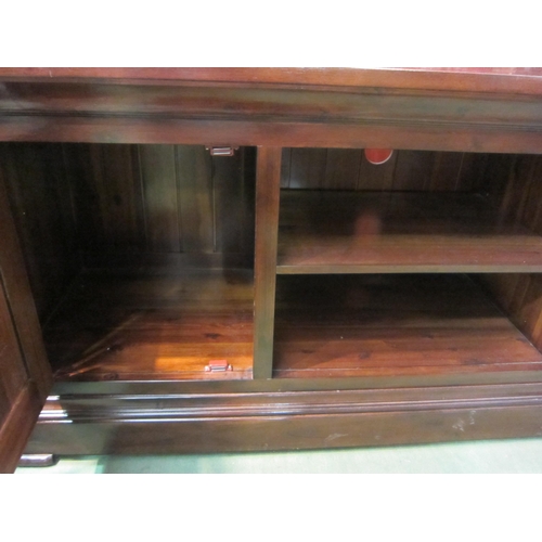 4181 - A stained pine hall sideboard/dresser base, open shelved front flanked by two cupboards, 62cm high x... 