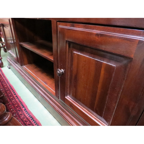 4181 - A stained pine hall sideboard/dresser base, open shelved front flanked by two cupboards, 62cm high x... 