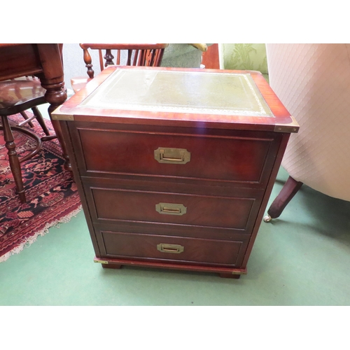 4187 - A reproduction mahogany campaign style cabinet, with faux drawer front and leather top, 65cm high x ... 