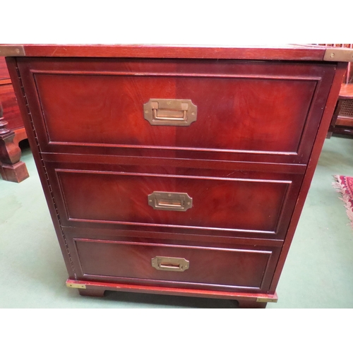 4187 - A reproduction mahogany campaign style cabinet, with faux drawer front and leather top, 65cm high x ... 