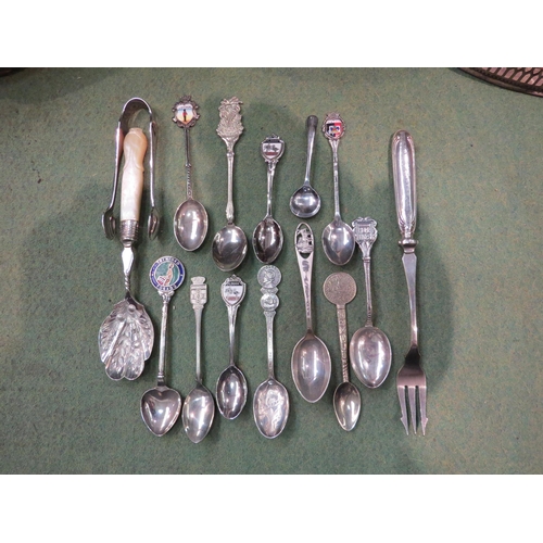 4250 - A box containing plated and brass including tray, comport, bowls, souvenir spoons etc