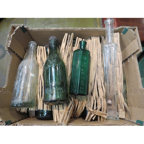 4260 - Ten assorted vintage glass bottles including apothecary examples and Wadsworth's Cambridge with marb... 