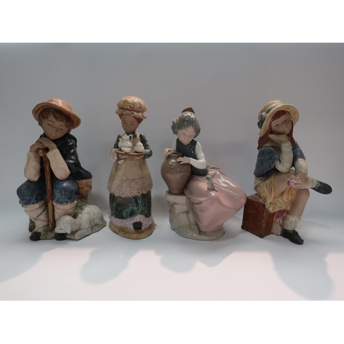 4268 - Four Spanish ceramic figures including Nao by Lladro and Nadal, approx 25.5xm tall