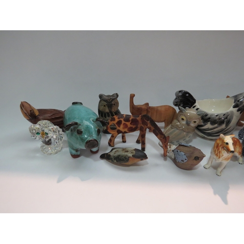 4274 - A selection of ceramic and wooden animals and birds including a Nao Owl, USSR chipmonks, etc