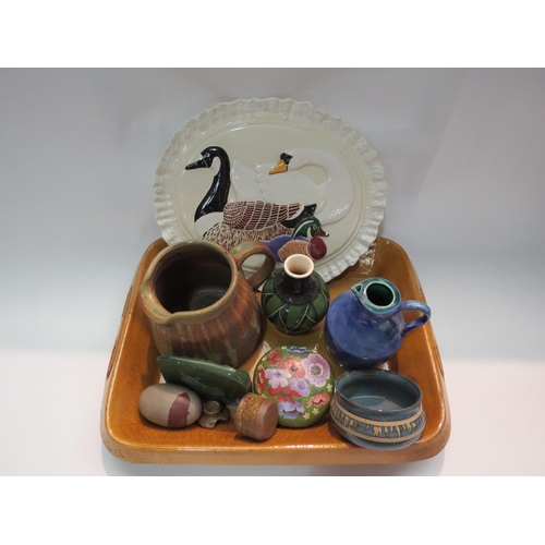 4291 - A Denby Bourne rectangular dish containing Studio pottery jugs, pots, etc  (R)  £15