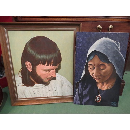 4293 - JOHN UPTON: A pair of oils on board portraits, one signed and the other titled 