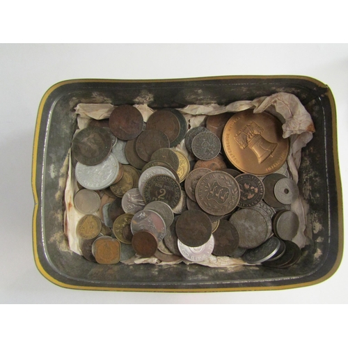 4329 - Mainly foreign coinage together with an amber ring stamped 925