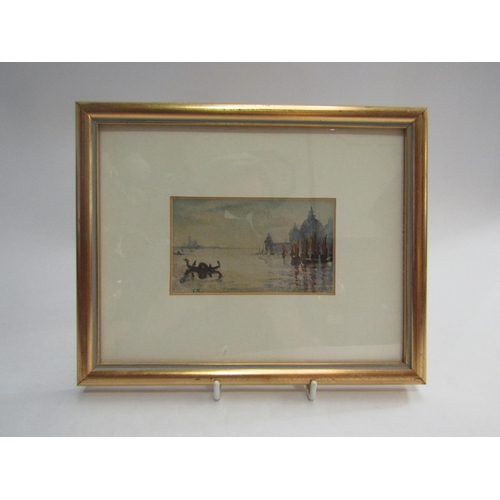 4331 - A miniature watercolour of Venitian scene, gondolas at dusk, 6.5cm x 10.5cm, framed and glazed