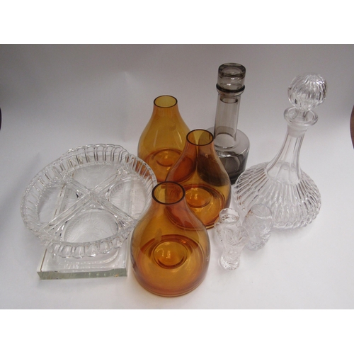 4472 - A selection of glasswares including ship's decanter, smoked glass decanter, amber glass vases, etc  ... 