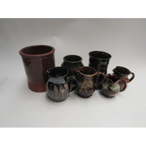 4474 - A selection of Studio Pottery jugs and vessels including D.E. Lucas Hastings pottery jug (7)