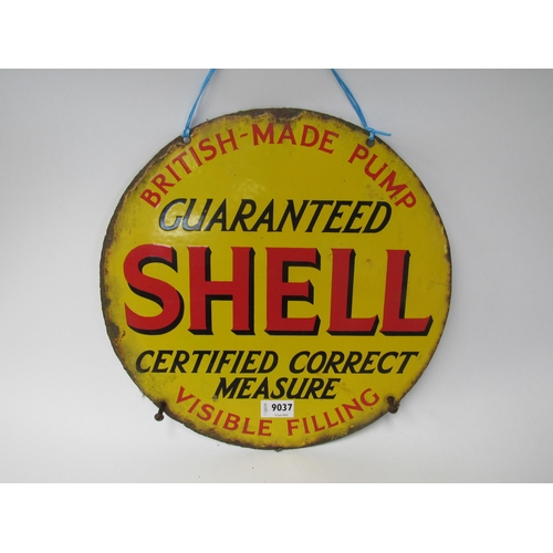 9037 - A circular enamel sign Shell, Certified Correct Measure, Visible Filling, 15