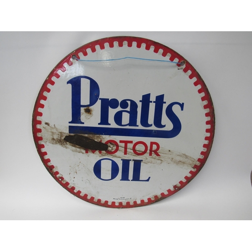 9038 - An enamel double sided circular sign Pratts Motor Oil, 21