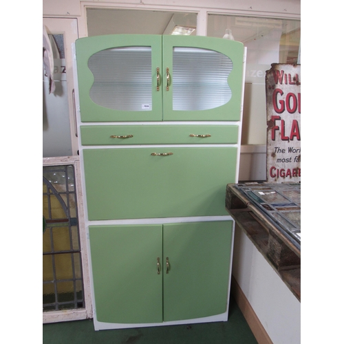 9046 - A mid 20th Century green and white kitchen cabinet, purchased new in Beccles 1953