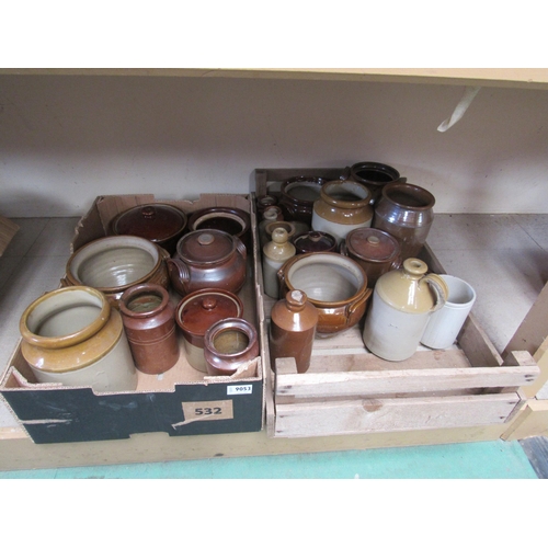 9053 - Two crates of mixed stoneware jars and pots