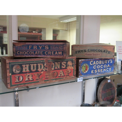 9126 - Four vintage advertising crates; Hudson's Dry Soap, cadbury's Cocoa Essence and two Fry's Chocolate