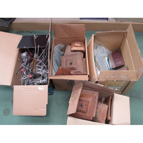 9146 - Three boxes of oak display stand bases and glass etc