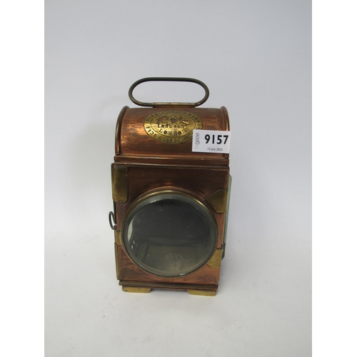 9157 - A copper and brass Merryweather & Sons lantern, no interior