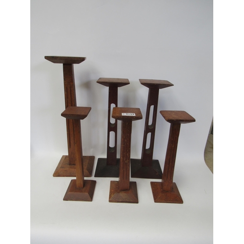 9159 - Six oak shop hat display stands