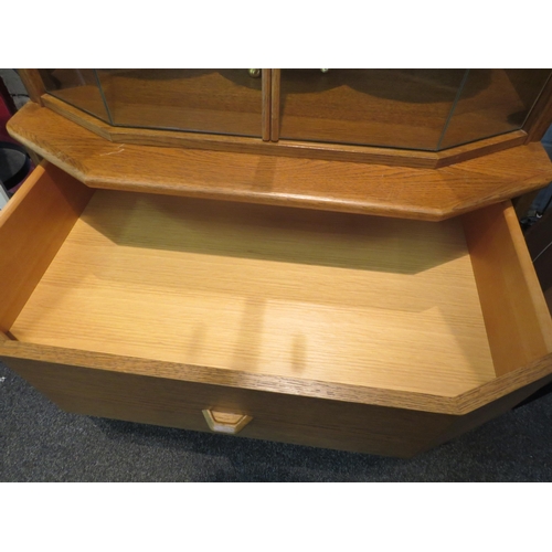 1097 - A 21st Century oak glazed display cabinet with two drawer base, 198cm high x 80cm wide x 54cm deep