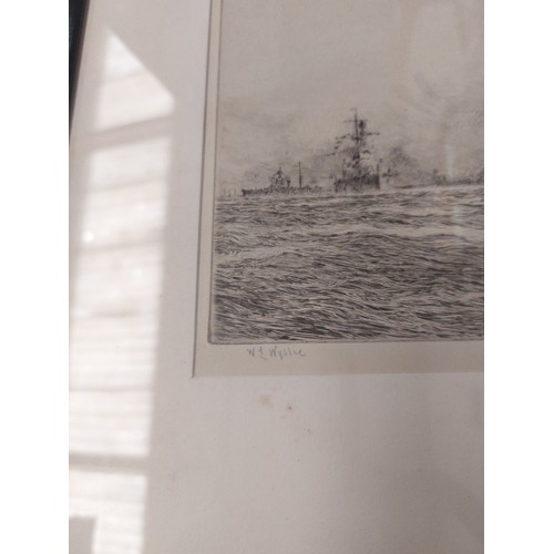 1109 - A William Lionel Wyllie (1851-1931) etching depicting ships by rocky outcrop, signed in pencil to lo... 