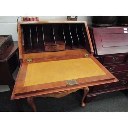 1033 - A burr walnut veneer early 20th Century Victorian style three drawer bureau, fitted section interior... 