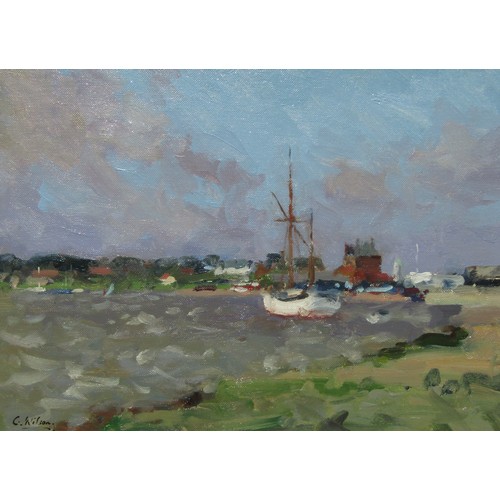 7070 - GEOFFREY WILSON (1920-2010) A framed oil on board, scene at Southwold, Suffolk. Signed bottom left. ... 