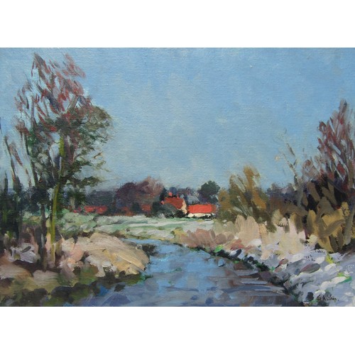 7071 - GEOFFREY WILSON (1920-2010) A framed oil on board, scene of the River Beck, Thelton. Signed bottom r... 