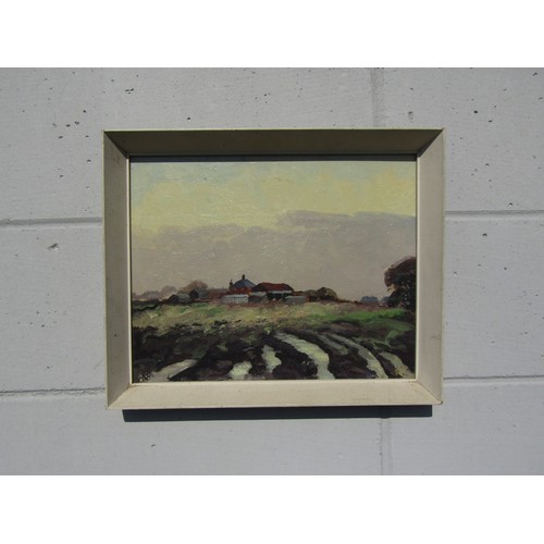 7069 - GEOFFREY WILSON (1920-2010) A framed oil on board, farm scene at Thelton. Monogram bottom left. Imag... 