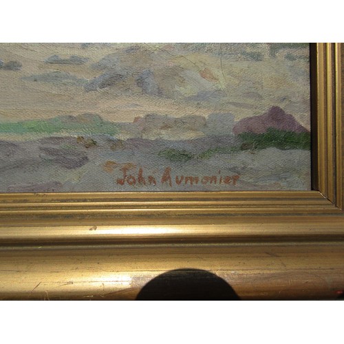 7061 - JOHN AUMONIER (act c1907-1940) A framed oil on canvas, Beach scene. Signed bottom right. Label verso... 