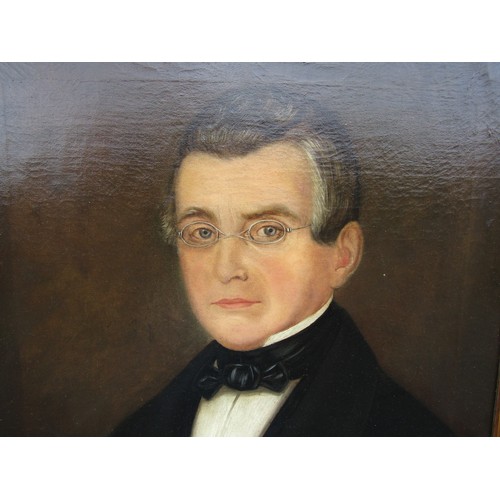 7137 - A mid to late 19th Century oil on canvas, portrait of a Gentleman wearing glasses. Unsigned work. Gi... 